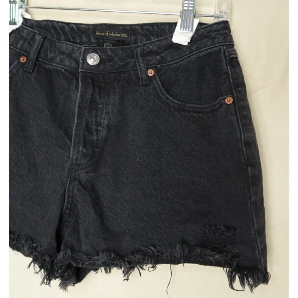House Of Harlow 1960 Womens Denim Shorts Size 26 Black Cut Off Jean Button Fly